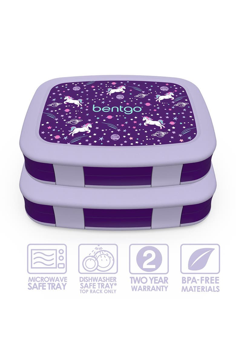 BENTGO 2-Pack of Kids Prints Leak-Proof 5-Compartment Bento-Style Lunch Box - Unicorn, Alternate, color, Purple