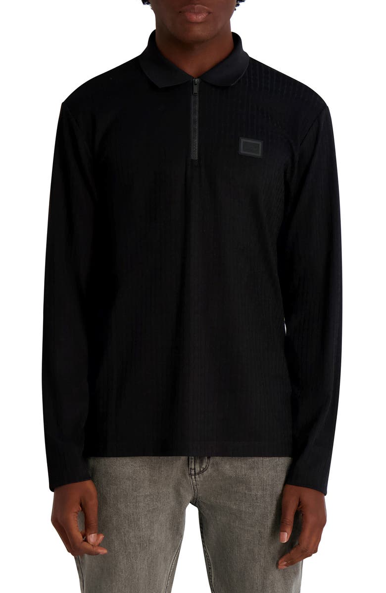KARL LAGERFELD PARIS Quarter Zip Knit Polo, Main, color, Black