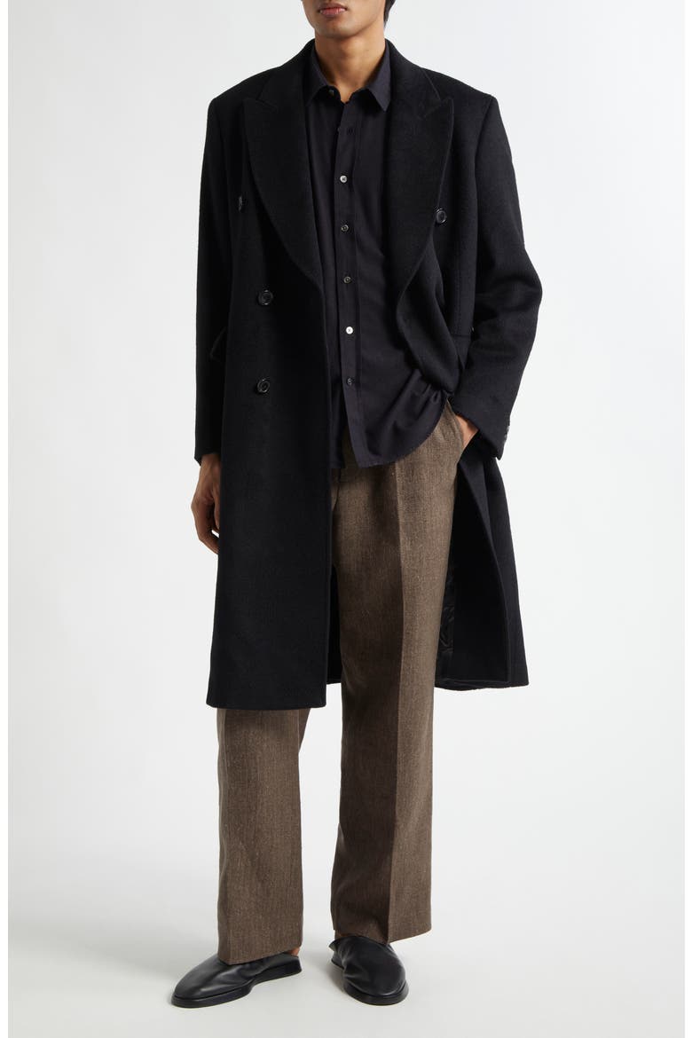 Whale Double Breasted Mohair Blend Coat, Main, color, BLACK HAIRY WOOL
