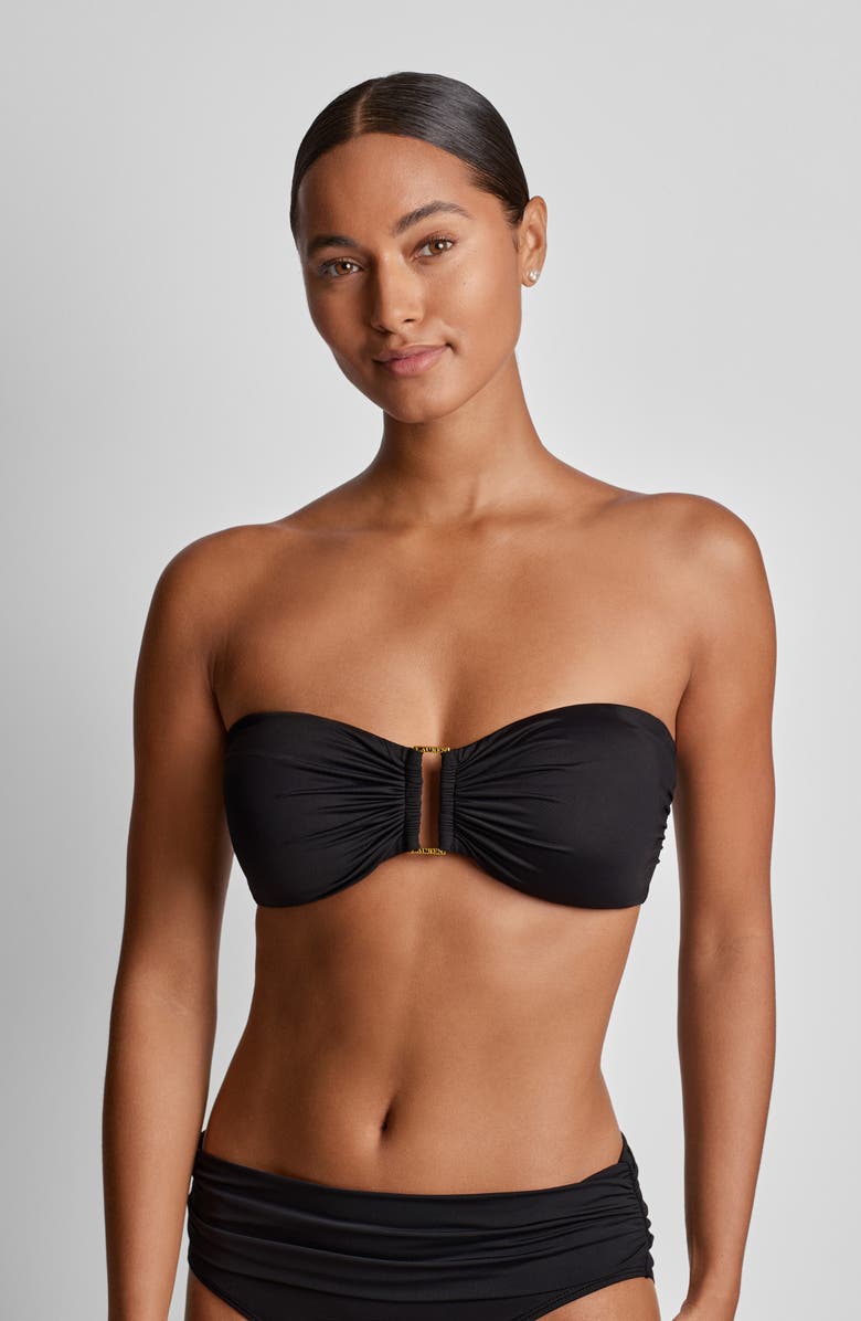 Lauren Ralph Lauren Solid Metal Accent Bandeau Bikini Top, Alternate, color,