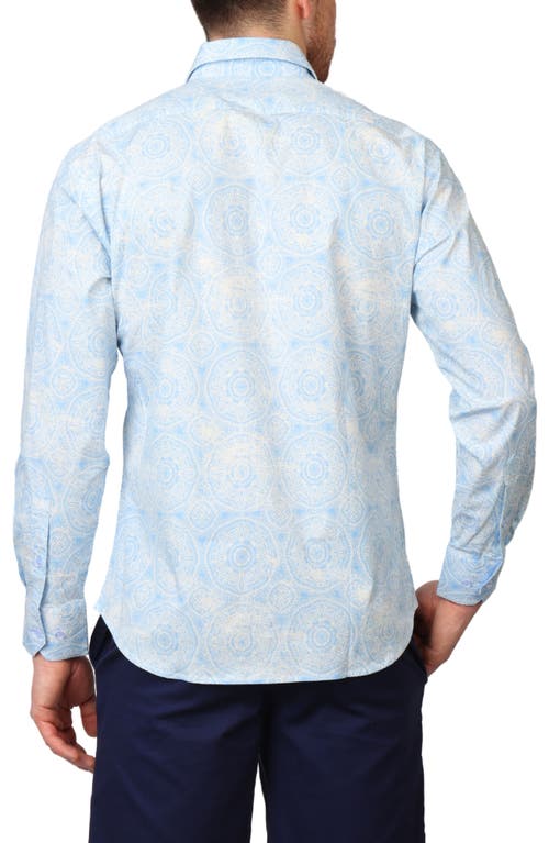Tailorbyrd Mandala Stretch Cotton Button-up Shirt In Blue