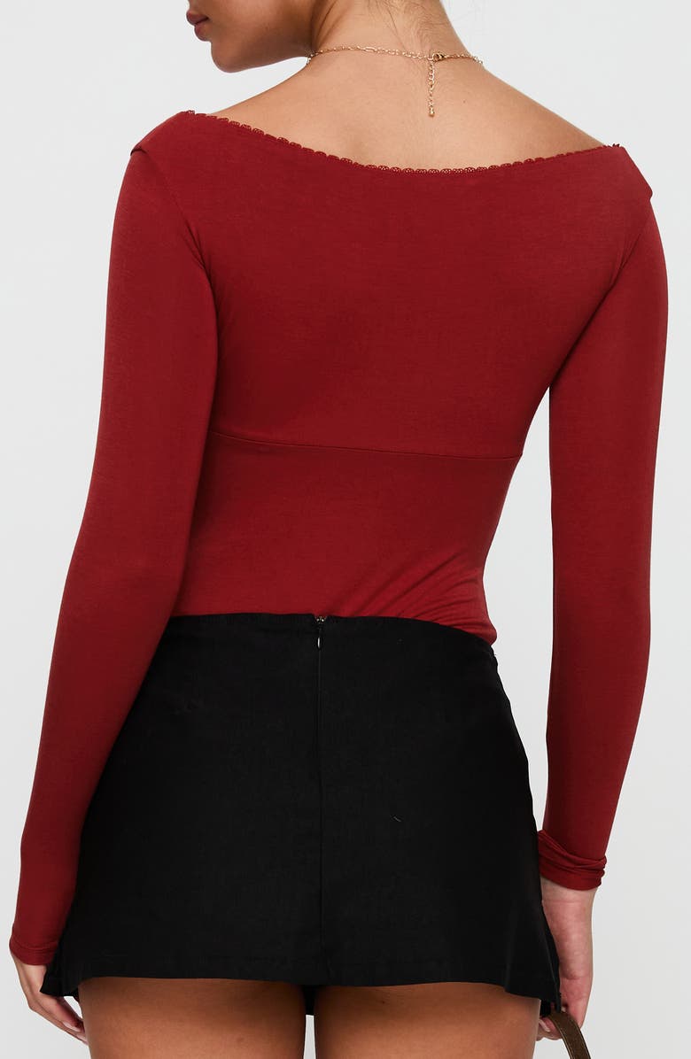 Princess Polly Loveydove Long Sleeve Bodysuit, Alternate, color, Burgundy