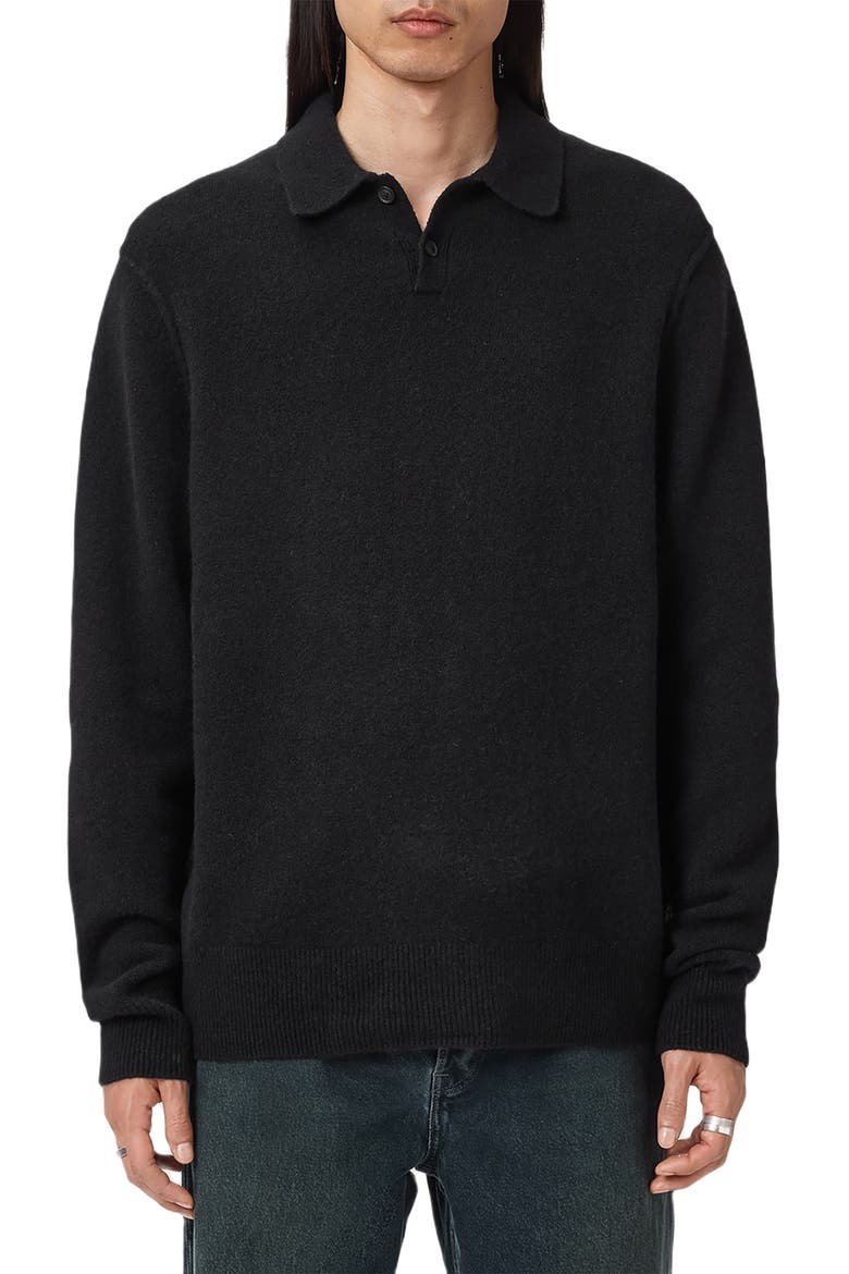 Patern Long Sleeve Polo, Main, color, BLACK