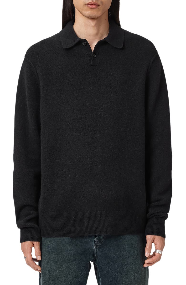AllSaints Patern Long Sleeve Polo, Main, color, Black