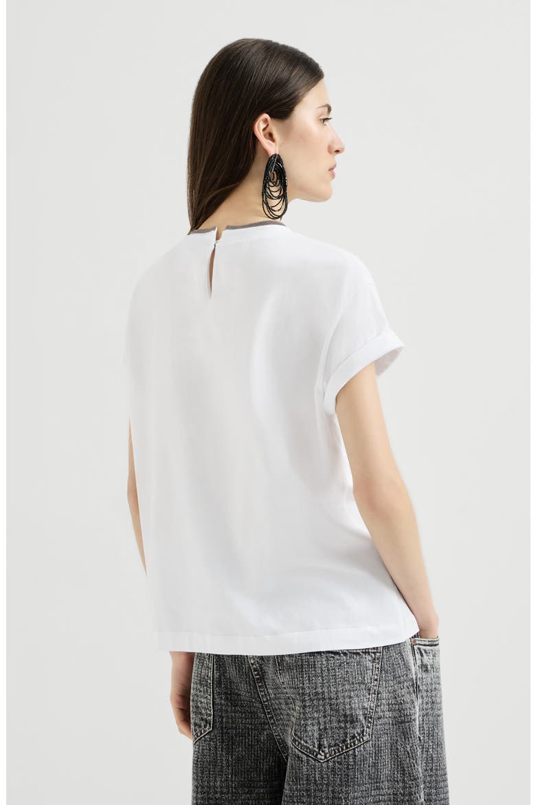Stretch cotton jersey t-shirt with monili, Alternate, color, White
