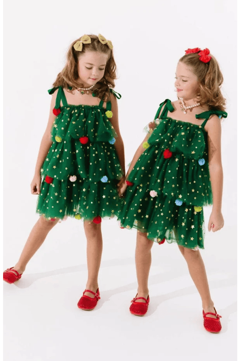Christmas Starry Tulle Dress, Alternate, color, Green