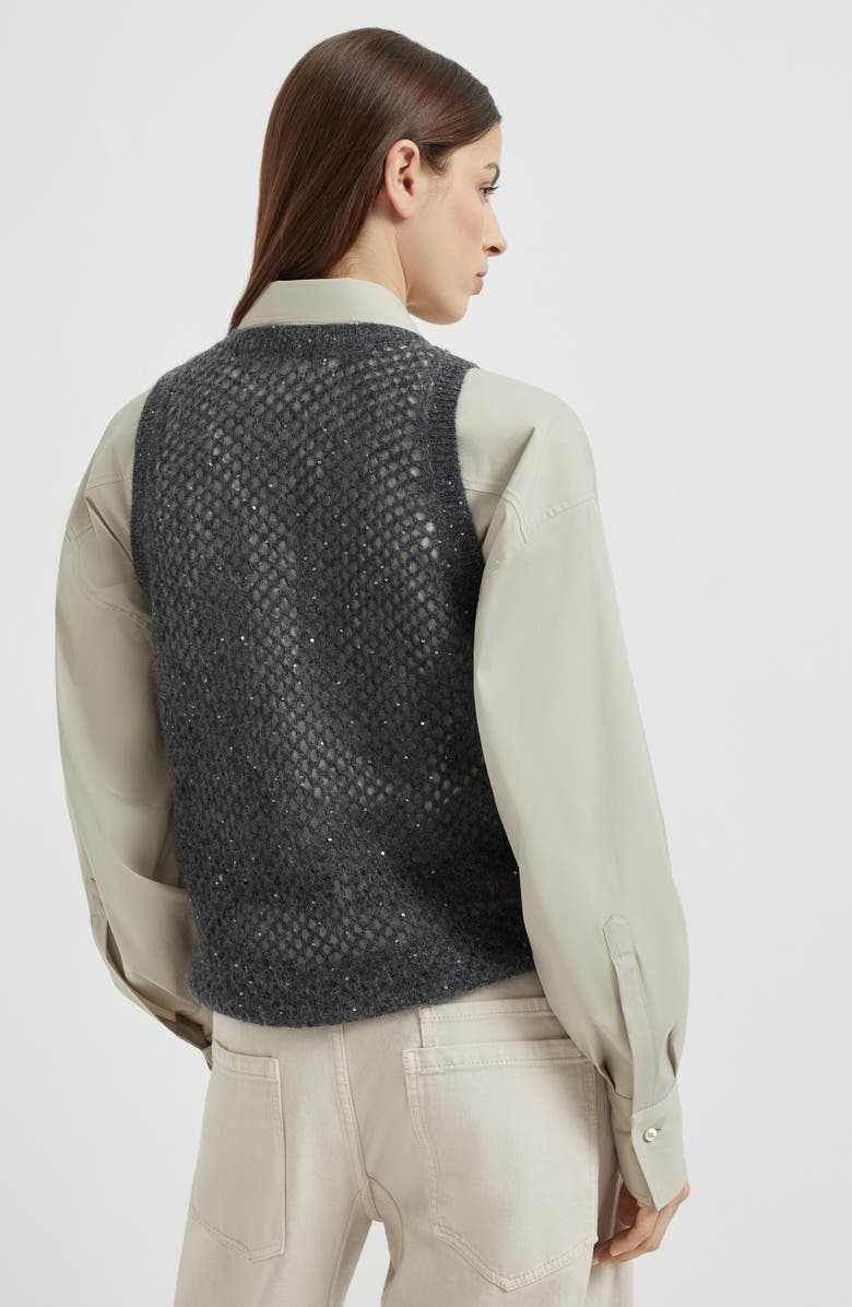 Brunello Cucinelli Dazzling Net knit top, Alternate, color, Anthracite