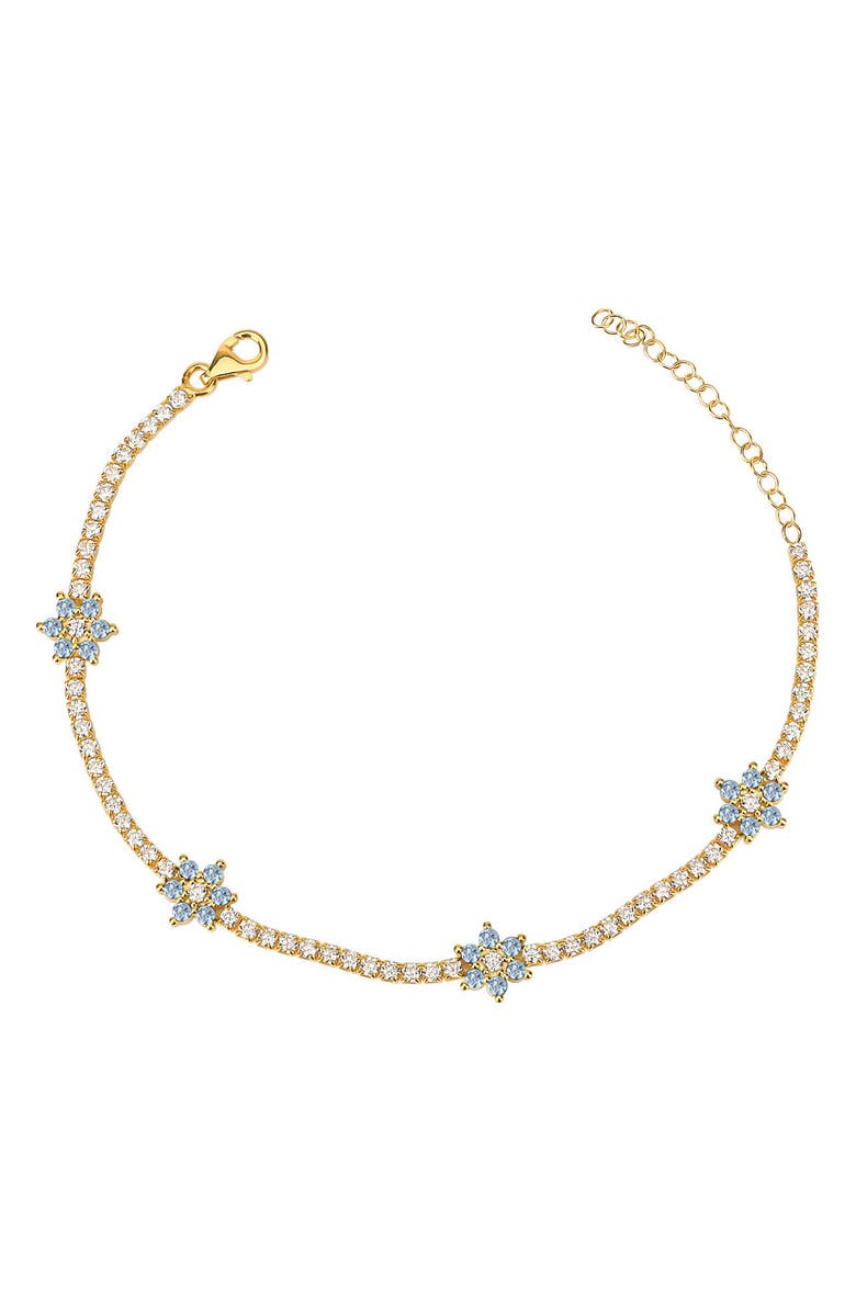 GABI RIELLE 14K Gold Plated Sterling Silver Aquamarine Crystal Flower Tennis Bracelet, Main, color,