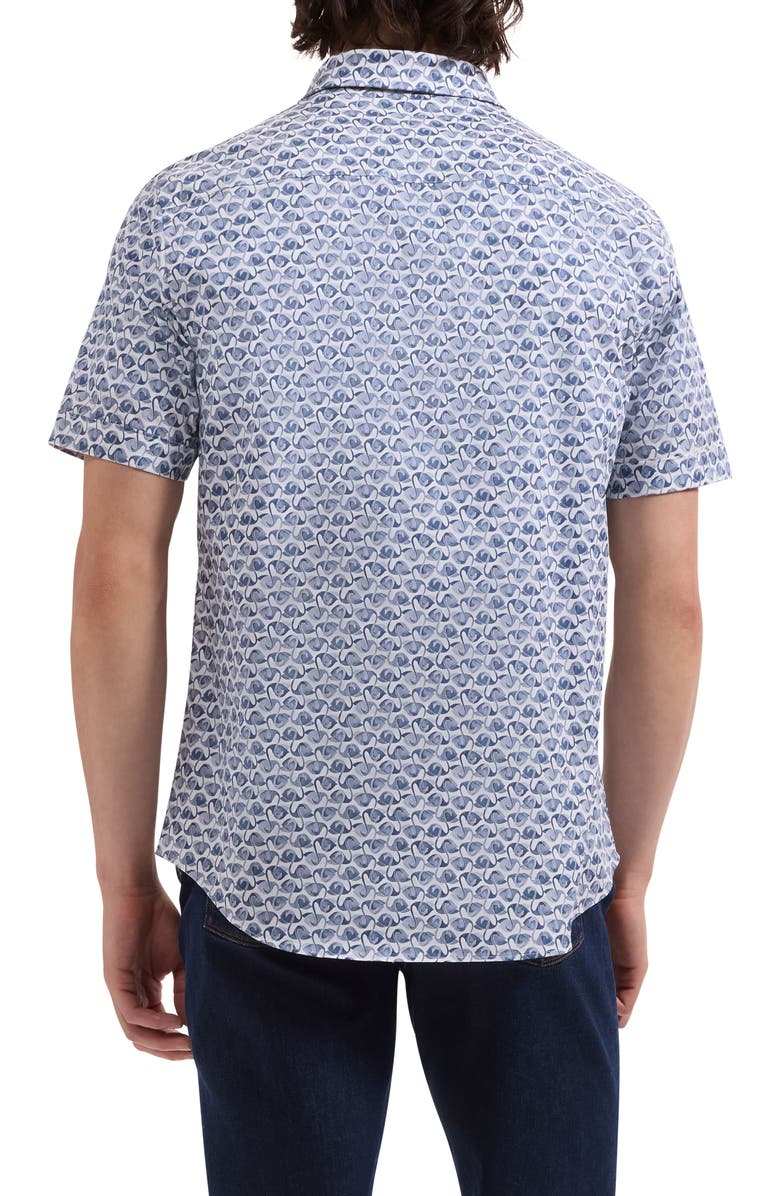 Bugatchi Orson Flamingo Print Short Sleeve Stretch Cotton Button-Up Shirt, Alternate, color, Navy