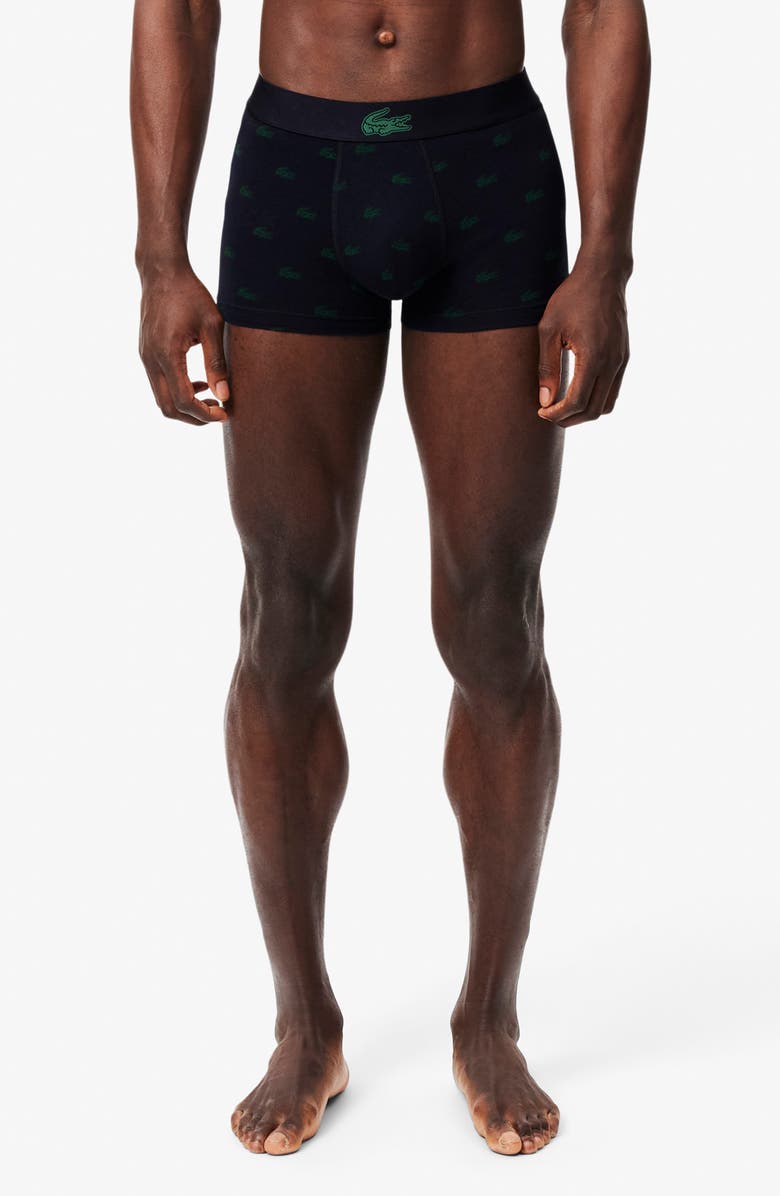 Lacoste Core Essentials Assorted 3-Pack Stretch Cotton Boxer Briefs, Alternate, color, I90 Abysm/ Green-Silver Chine