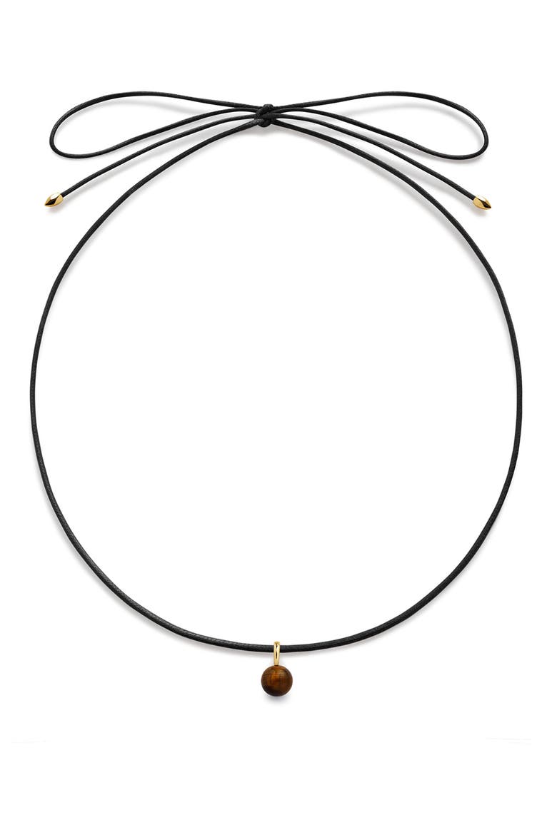 Round Semiprecious Stone Pendant Necklace, Main, color, 18CT GOLD VERMEIL / TIGERS EYE