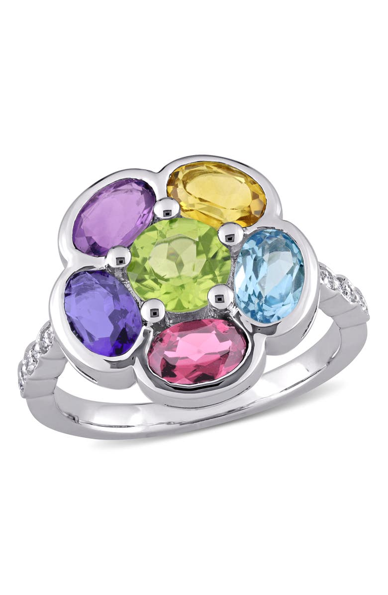 Julianna B. Multi-Gem & Diamond Floral Ring, Main, color, Sterling Silver