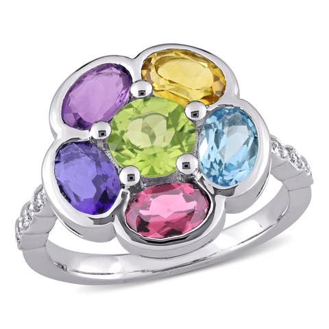 Multi-Gem & Diamond Floral Ring