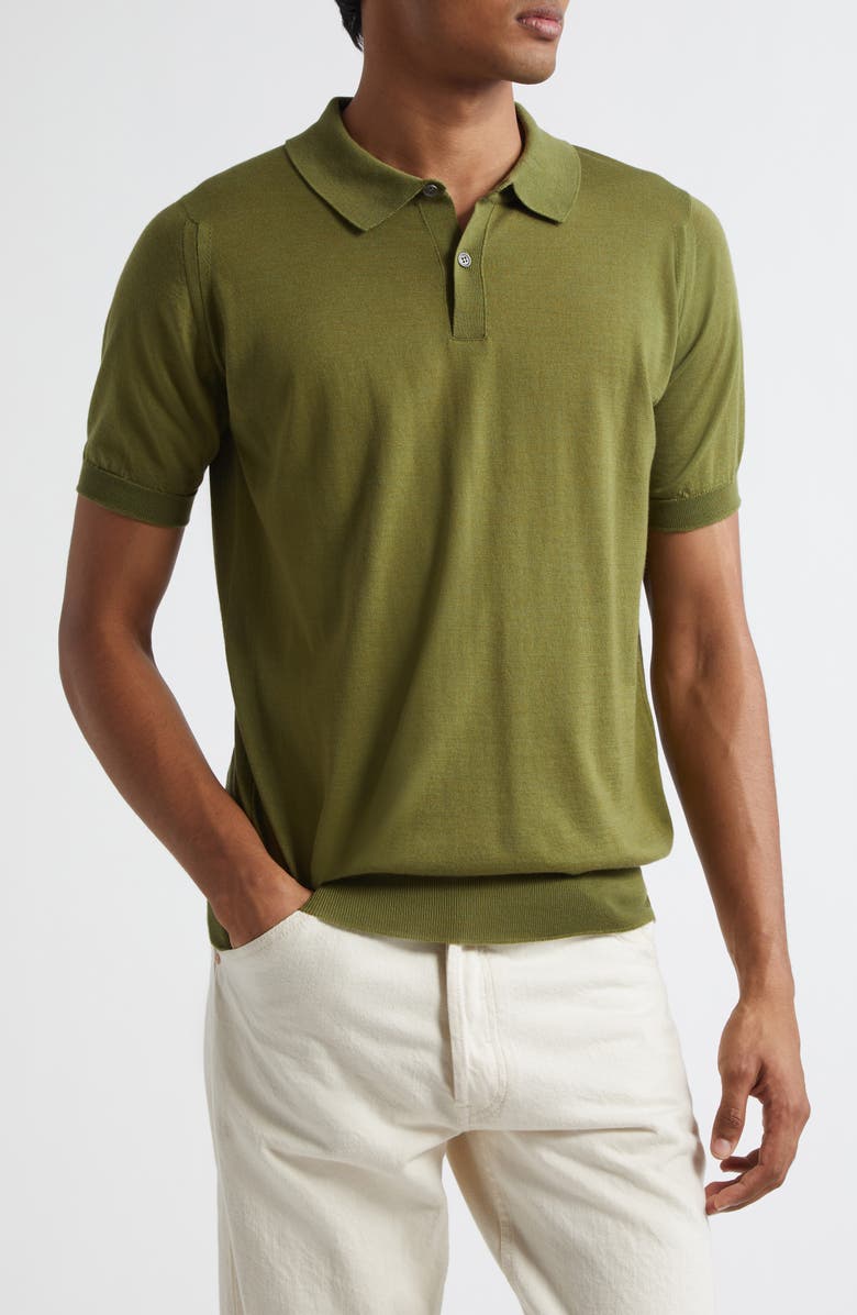 John Smedley Leyburn Merino Wool & Sea Island Cotton Gauze Polo, Main, color, Verne