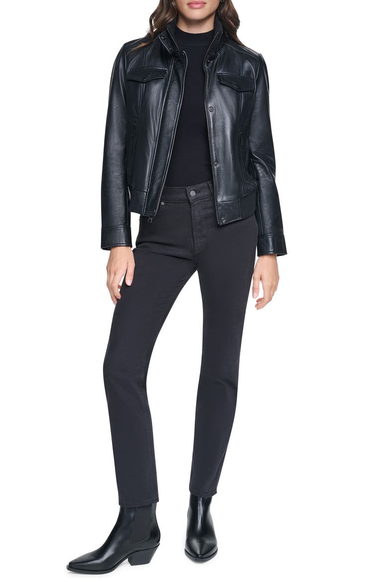 Ashford Leather Bomber Jacket, Alternate, color, BLACK