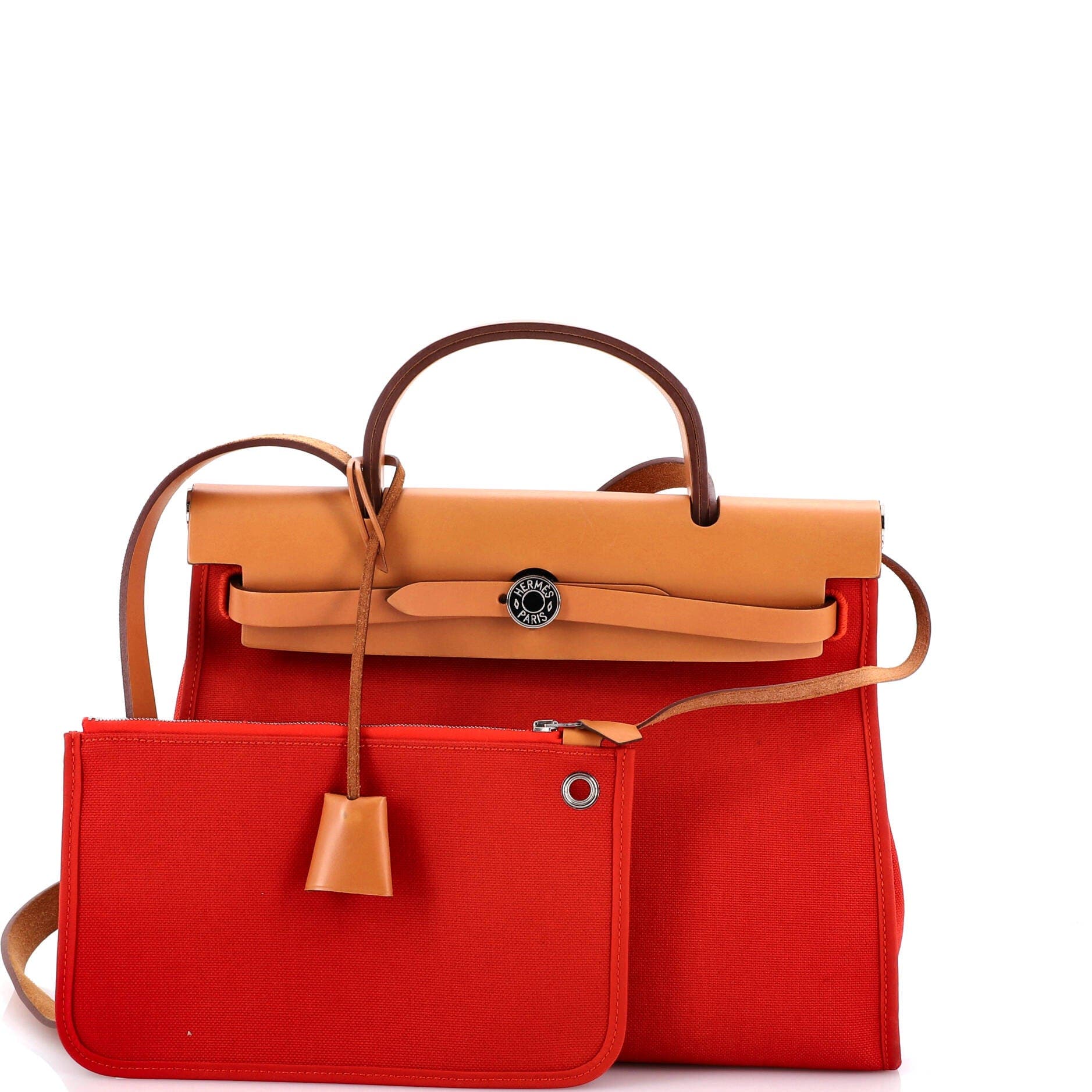 Pre-Owned Hermes Herbag Zip Leather and Toile 31, Alternate, color, Rouge Tomate