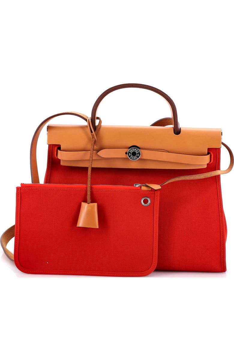 Pre-Owned Hermes Herbag Zip Leather and Toile 31, Alternate, color, Rouge Tomate