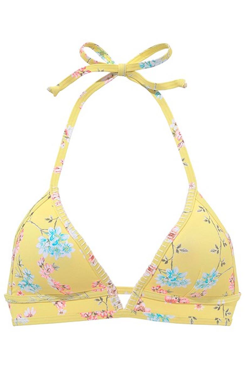 LASCANA Plunge Triangle Bikini Top Size 30C/D, Alternate, color, Yellow Multi