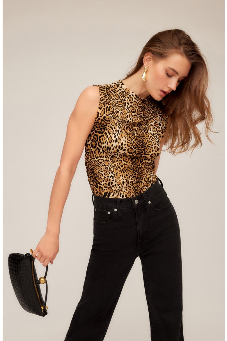 Paige Shirred Sleeveless Top, Alternate, color, LEOPARD