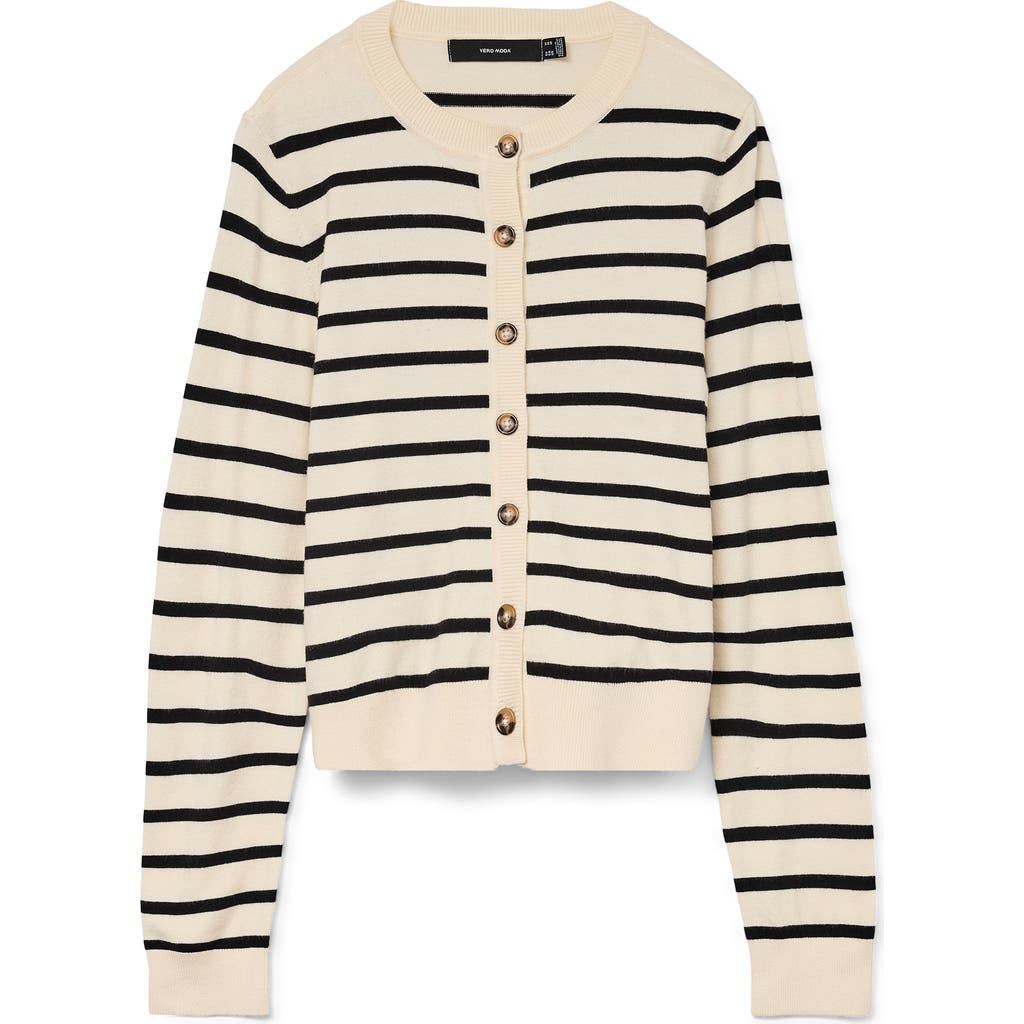 Vero Moda Saba Stripe Crop Cardigan In Neutral
