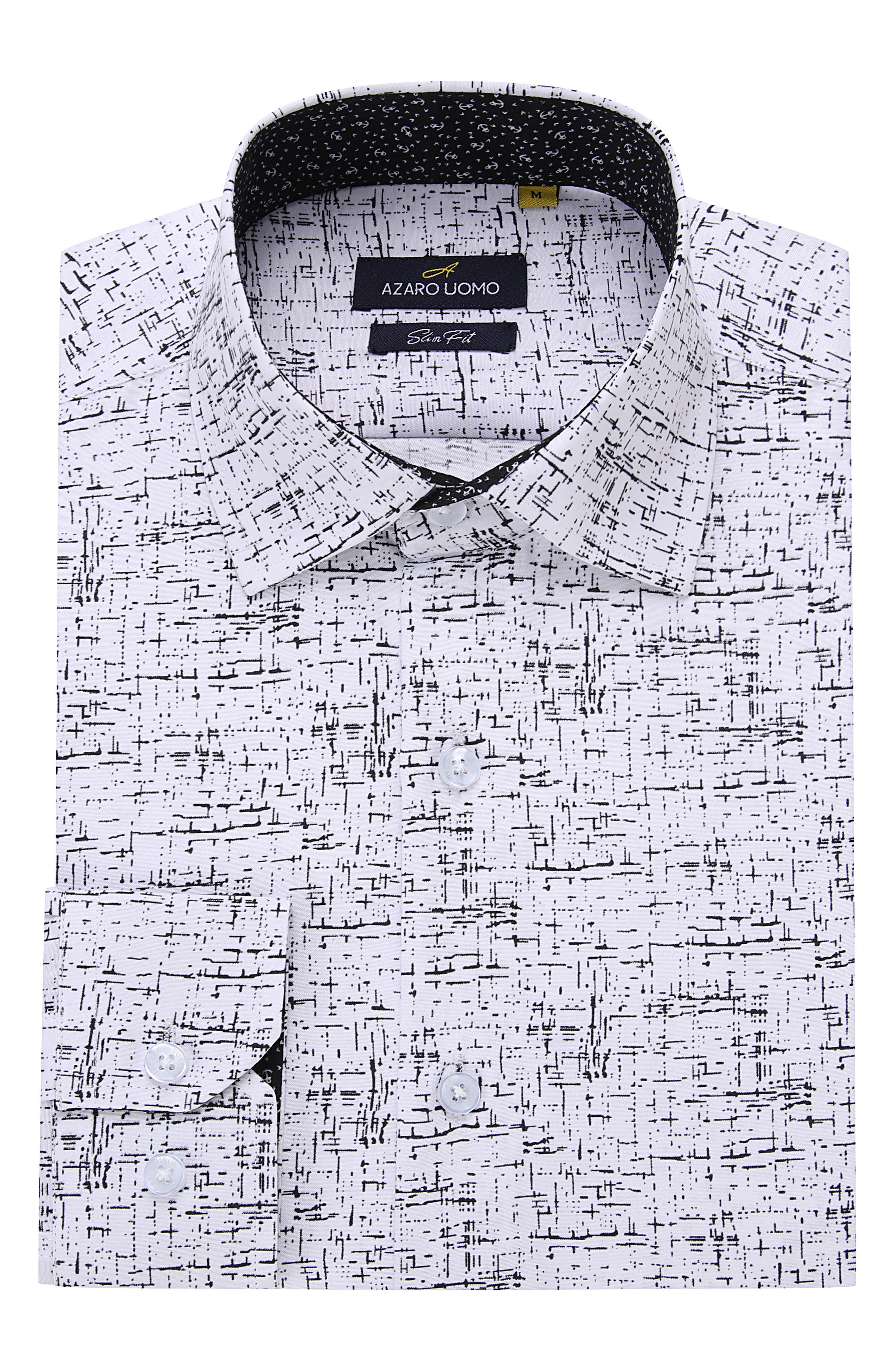 Azaro Uomo Slim Fit Line Print Performance Button-Up Shirt