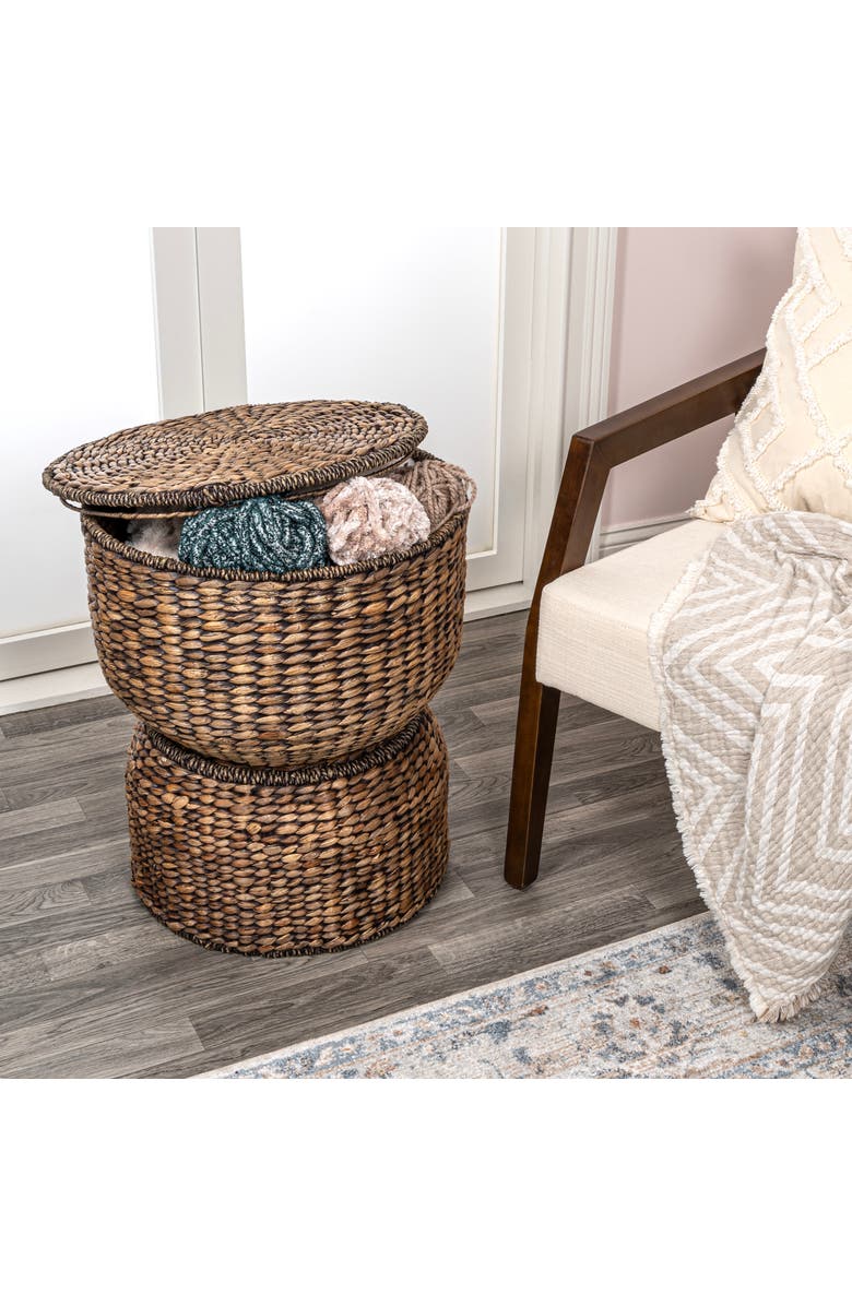 HAPPIMESS Bhola Hourglass Handwoven Hyacinth Storage Accent Table with Lid, Alternate, color, Brown Wash