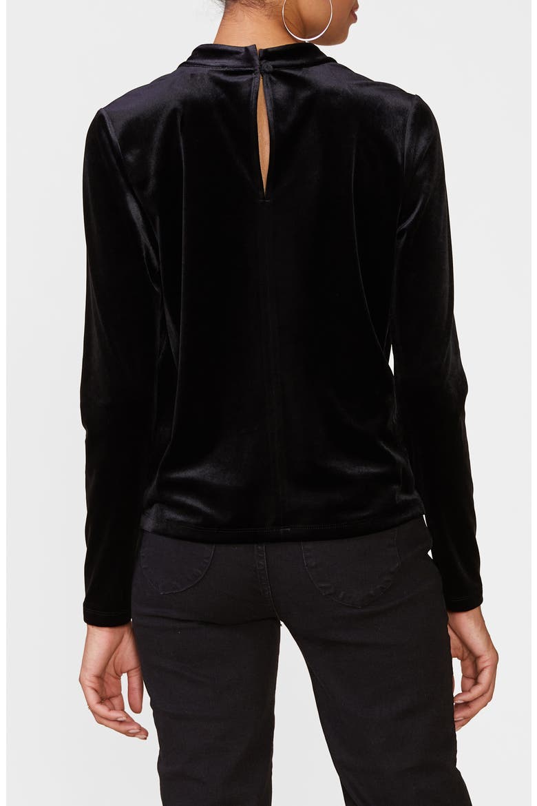 Mock Neck Keyhole Stretch Velvet Top, Alternate, color, BLACK