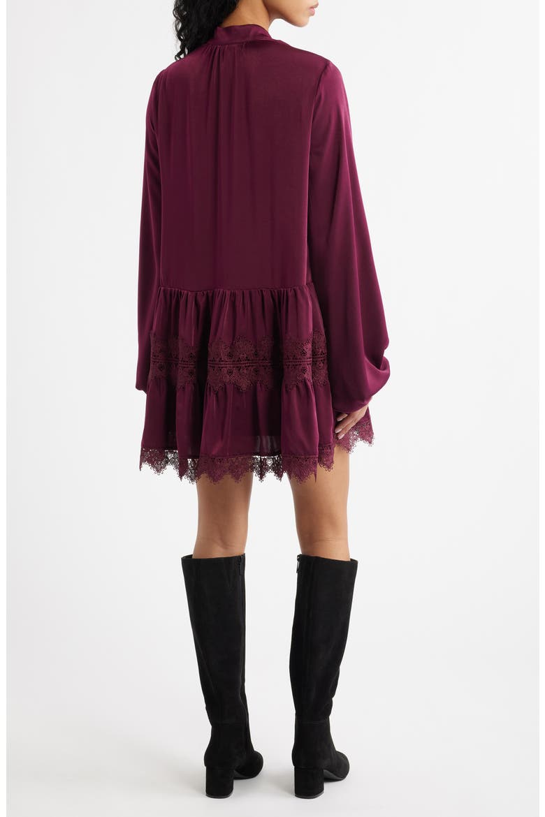 Antonia Lace Trim Long Sleeve Satin Minidress, Alternate, color, MULBERRY