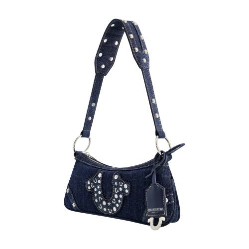 True Religion Studded Horseshoe Denim Shoulder Bag In Blue