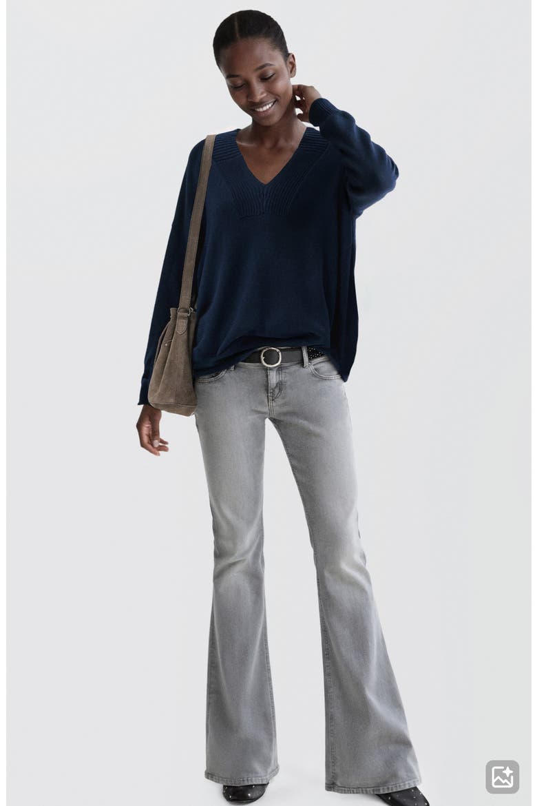 Relaxed Fit V-Neck Cotton Sweater, Alternate, color, NAVY