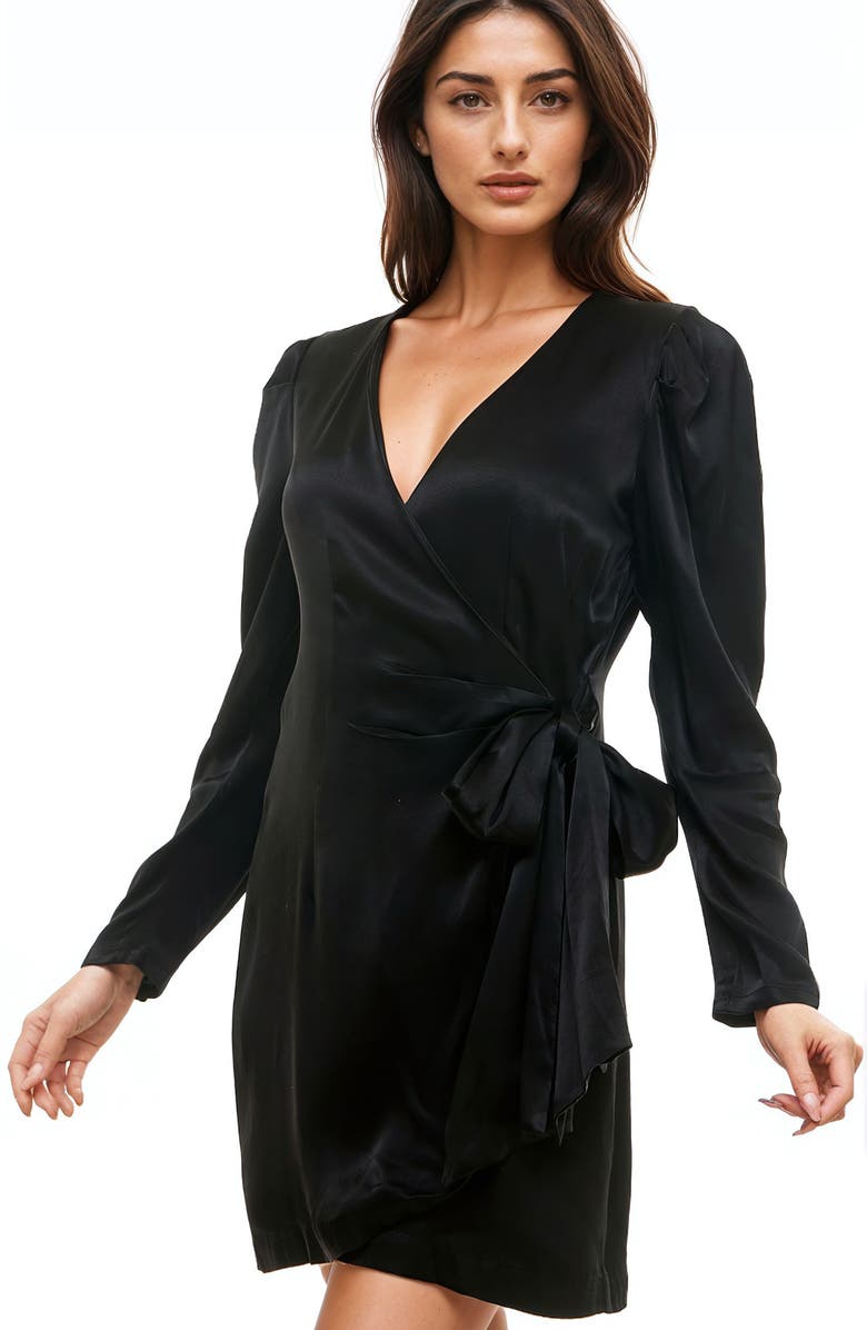 Socialite Long Sleeve Satin Wrap Dress, Alternate, color,