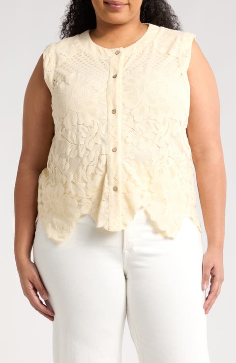 Lace Button Tank (Plus)