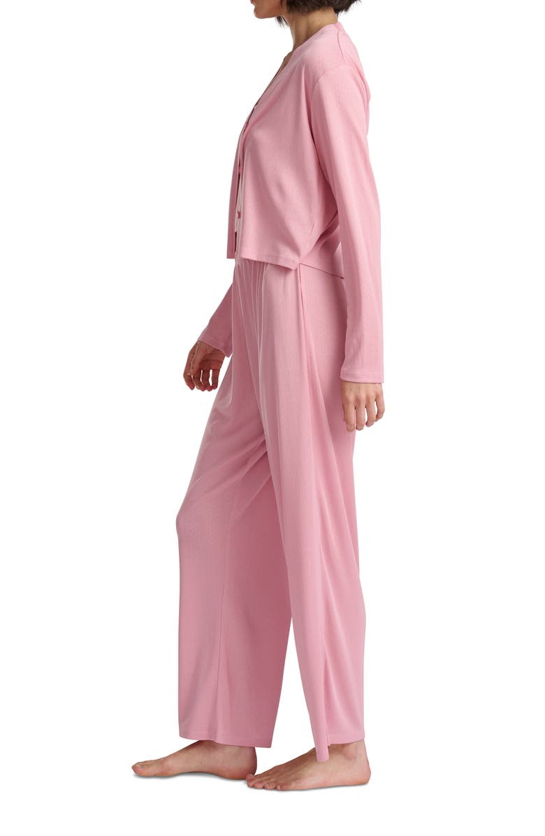 Splendid Pointelle Cardigan, Camisole & Pants Pajamas, Alternate, color, Pink Nectar
