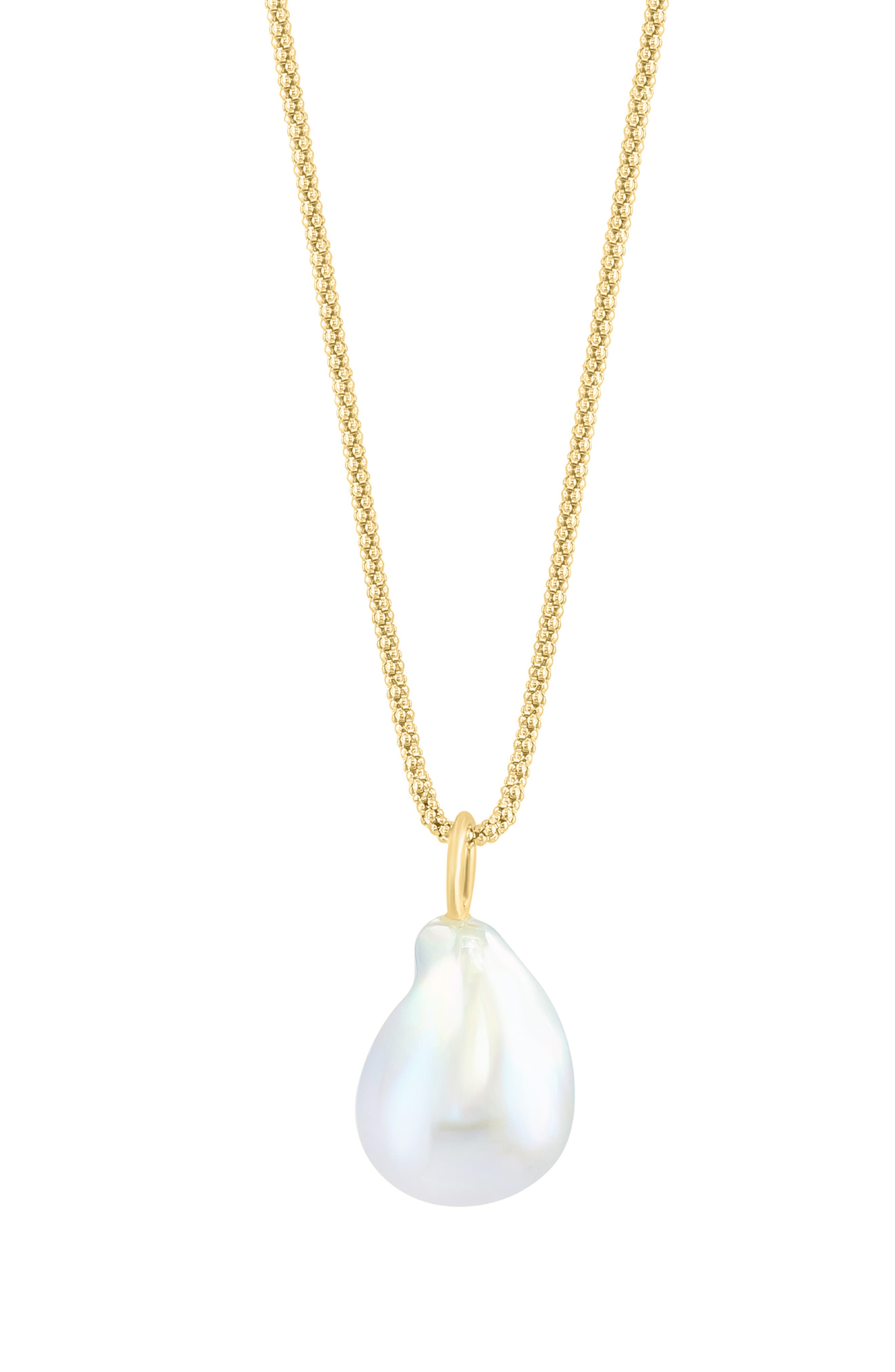 EFFY 14K Yellow Gold Plated Sterling Silver 15mm Freshwater Pearl Pendant Necklace
