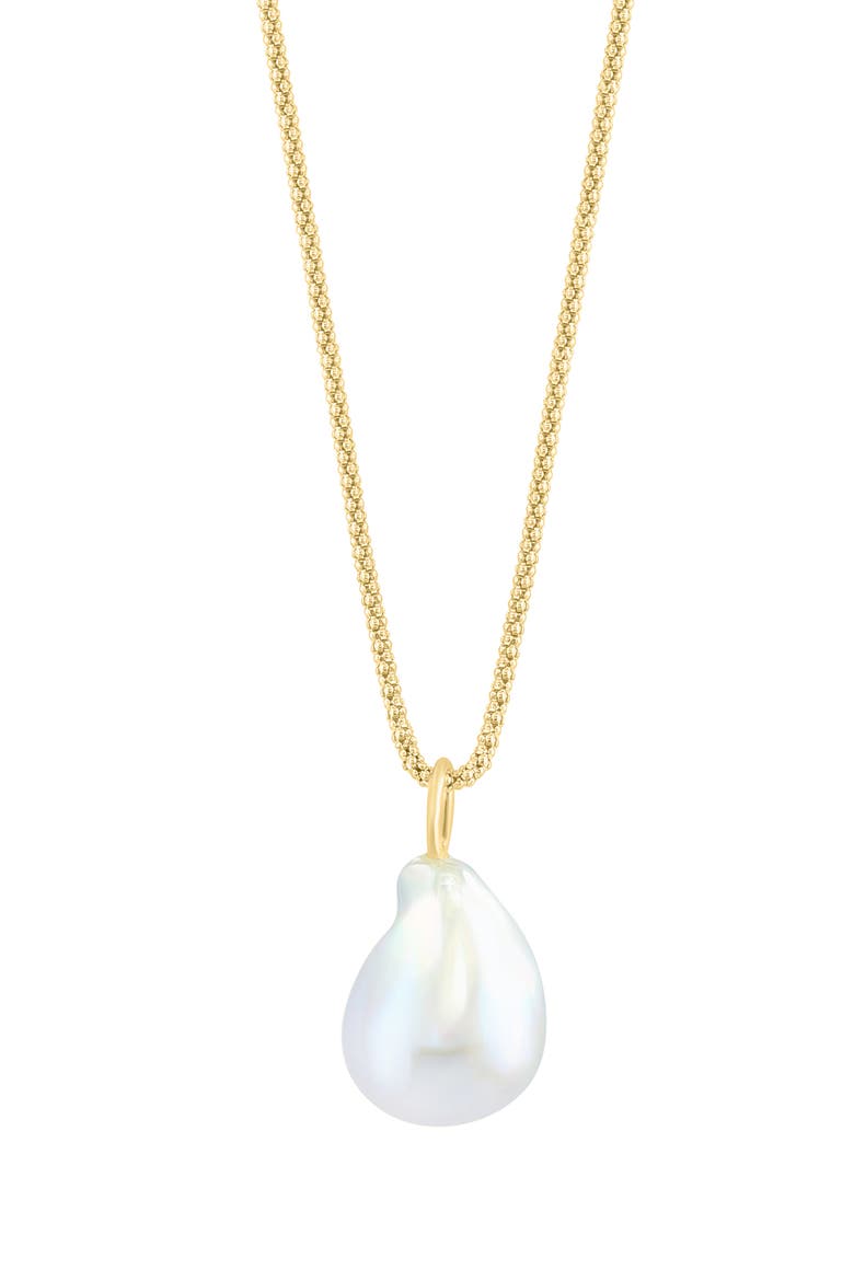 14K Yellow Gold Plated Sterling Silver 15mm Freshwater Pearl Pendant Necklace, Main, color, WHITE