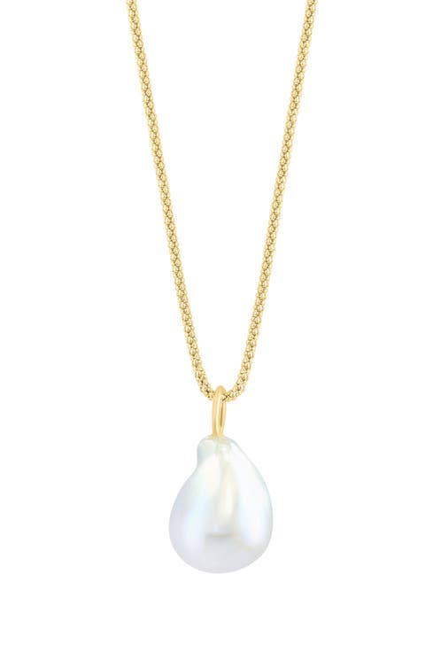 14K Yellow Gold Plated Sterling Silver 15mm Freshwater Pearl Pendant Necklace