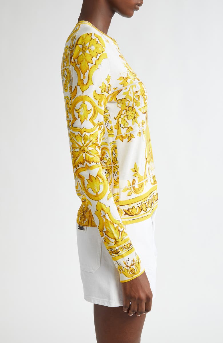 Dolce&Gabbana Majolica Print Silk Sweater, Alternate, color, 