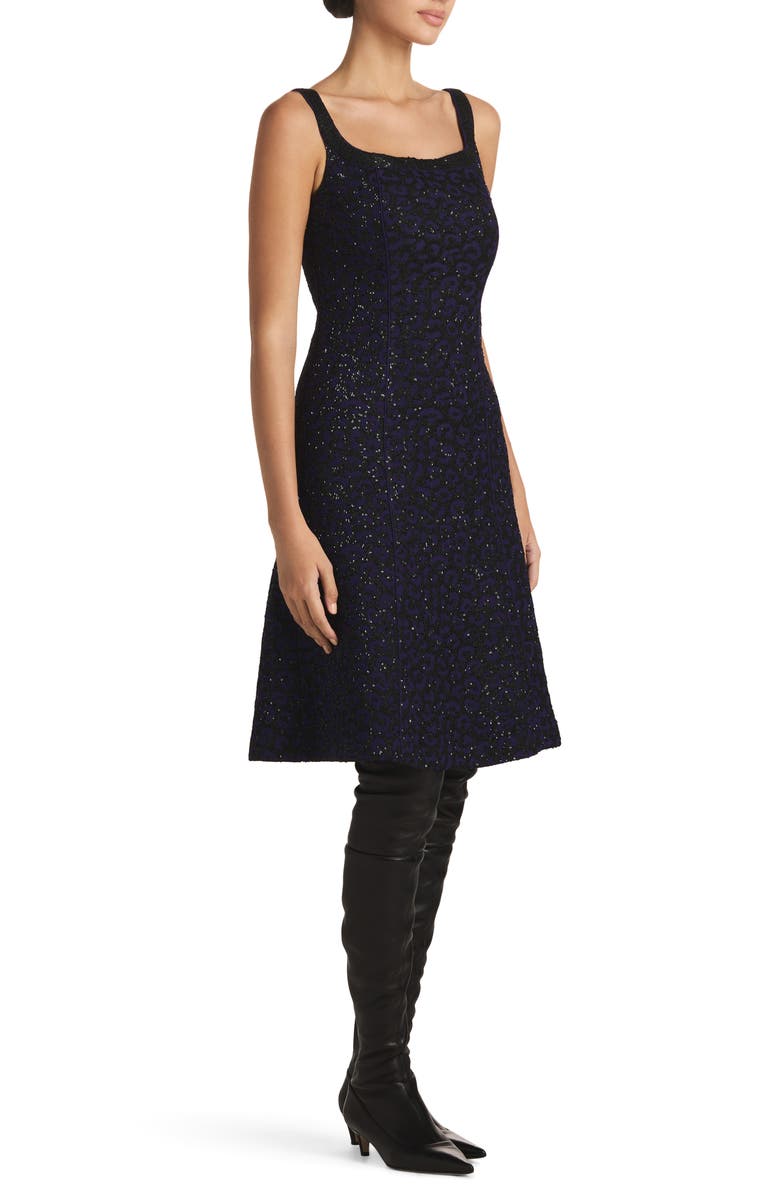 ST. JOHN Sequin Leopard Jacquard A-Line Dress, Alternate, color, Purple