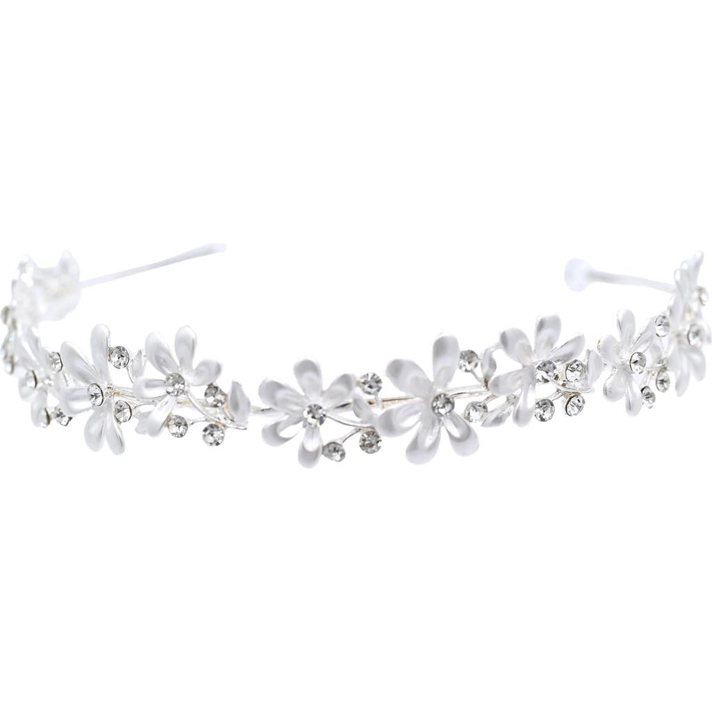 Tulleen Rhinestone Flower Headband In Silver