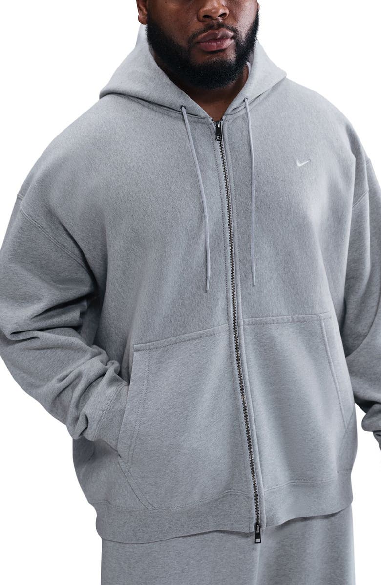Nike Life Fleece Full Zip Hoodie, Alternate, color, 063 Dk Grey Heather/Lt Smoke Grey/White