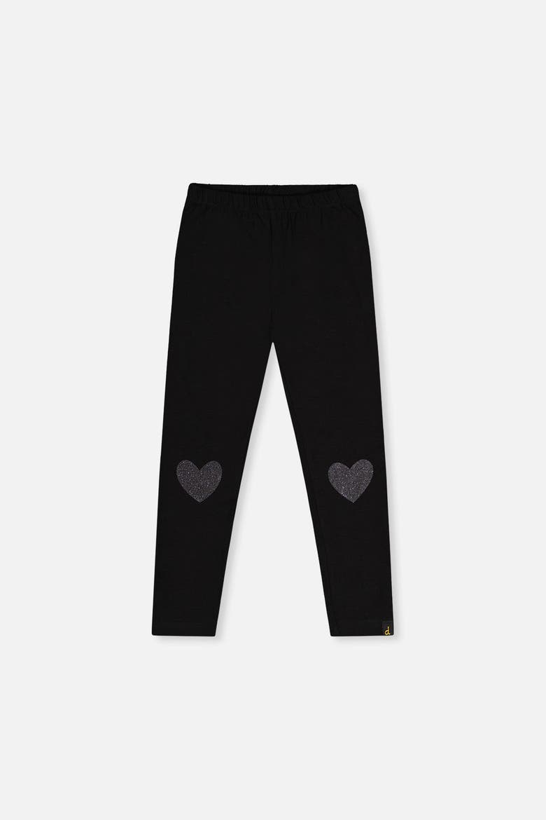 Organic Cotton Glitter Heart Knee Patch Leggings, Main, color, Black