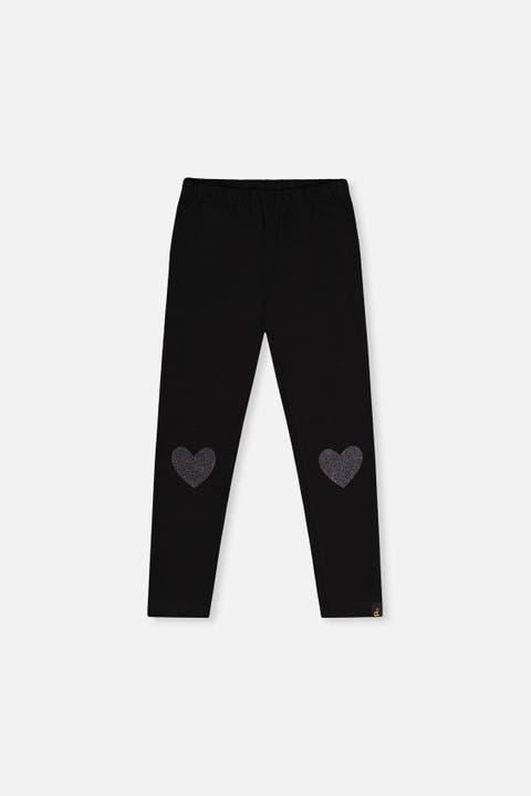 Organic Cotton Glitter Heart Knee Patch Leggings
