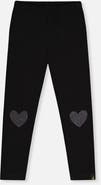 Deux par Deux Organic Cotton Glitter Heart Knee Patch Leggings