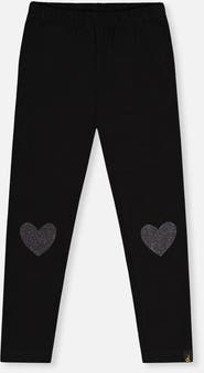 Deux par Deux Organic Cotton Glitter Heart Knee Patch Leggings