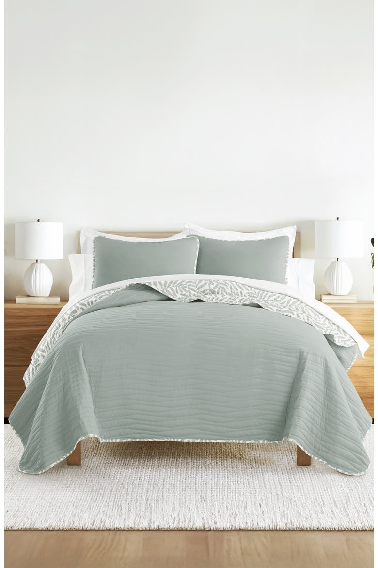 Pattern Reversible Quilt & Sham Set, Alternate, color, EUCALYPTUS