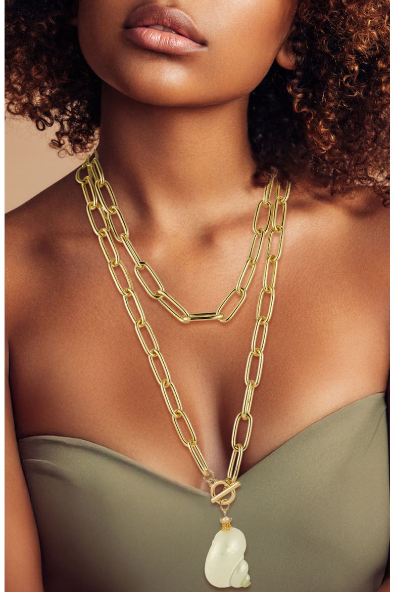 Faux Pearl Shell Layered Necklace, Alternate, color, GOLD