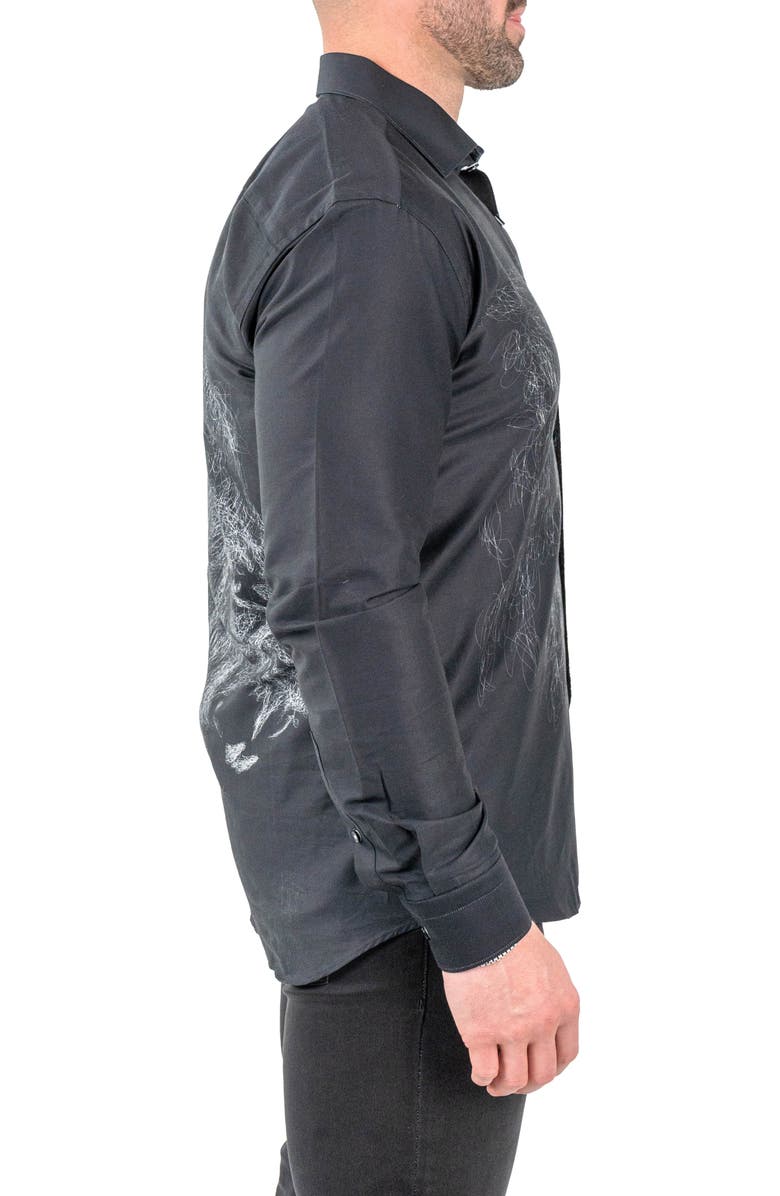 Maceoo Fibonacci Lionchalk Black Contemporary Fit Button-Up Shirt, Alternate, color, Black