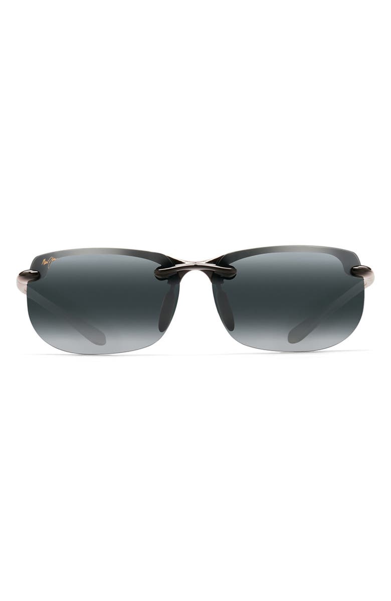Maui Jim Banyans 70mm Polarized Rectangle Sunglasses, Main, color, Gloss Black / Neutral Grey