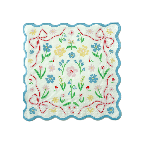 Bunnies In The Garden Blue Floral Large Napkins
