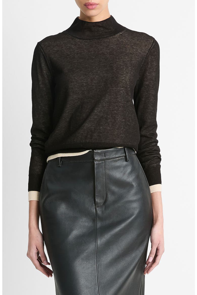 Double Layer Turtleneck Sweater, Main, color, BLACK/WHITE SAND